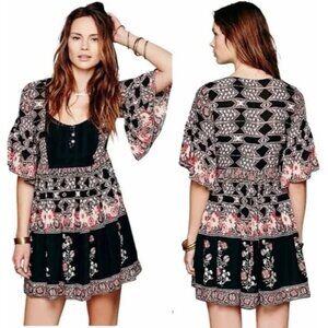 Free People Hayden Boho Floral Print Tunic Dress / Top Scoop Lace Neck 7771